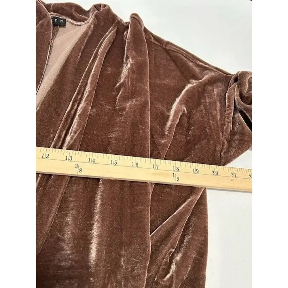 Soncy Cardigan Sweater Open Front Long Sleeves Shawl Collar‎ Velour Brown 1 NWT